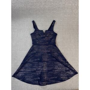 Trixxi Dress Fit to Flare Mini Metallic Sparkle Homecoming Navy Silver Small